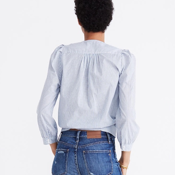 Madewell Wrap Top in Indigo Stripe - Picture 3 of 7